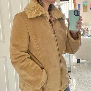 Liz Claiborne minky-soft shearling buckskin polyester jacket Womens L Macy’s
